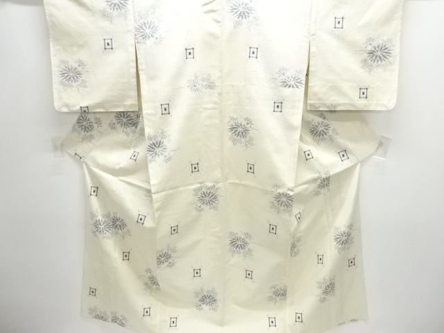 JAPANESE KIMONO / ANTIQUE HITOE KIMONO / SILK / TSUMUGI / WOVEN FLOWER